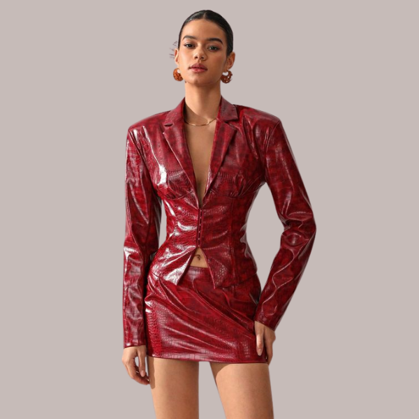 Red Leather Set (long sleeve coat and short skirt)